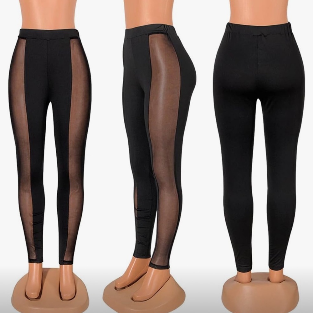 Black High-Waisted Mesh Panel Leggings